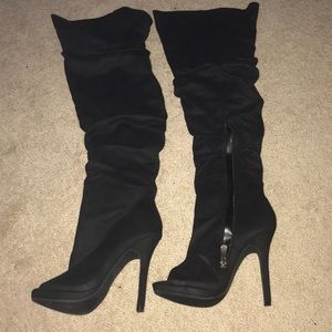 Thigh high, peep toe boots!